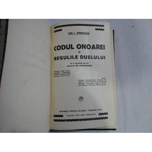 CODUL ONOAREI SI REGULILE DUELULUI - ION I. NEDELESCU- 1926 CODUL ONOAREI SI REGULILE DUELULUI - ION I. NEDELESCU- 1926